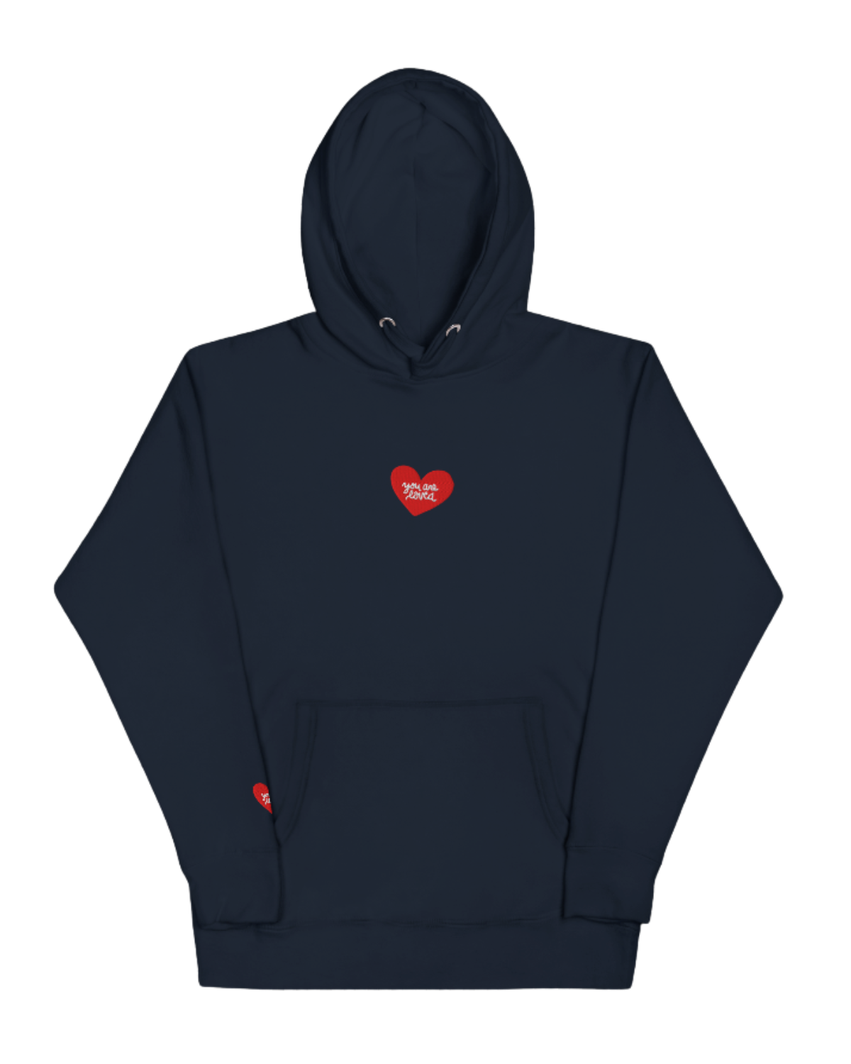 YOU ARE LOVED Embroidered Navy Heart Hoodie