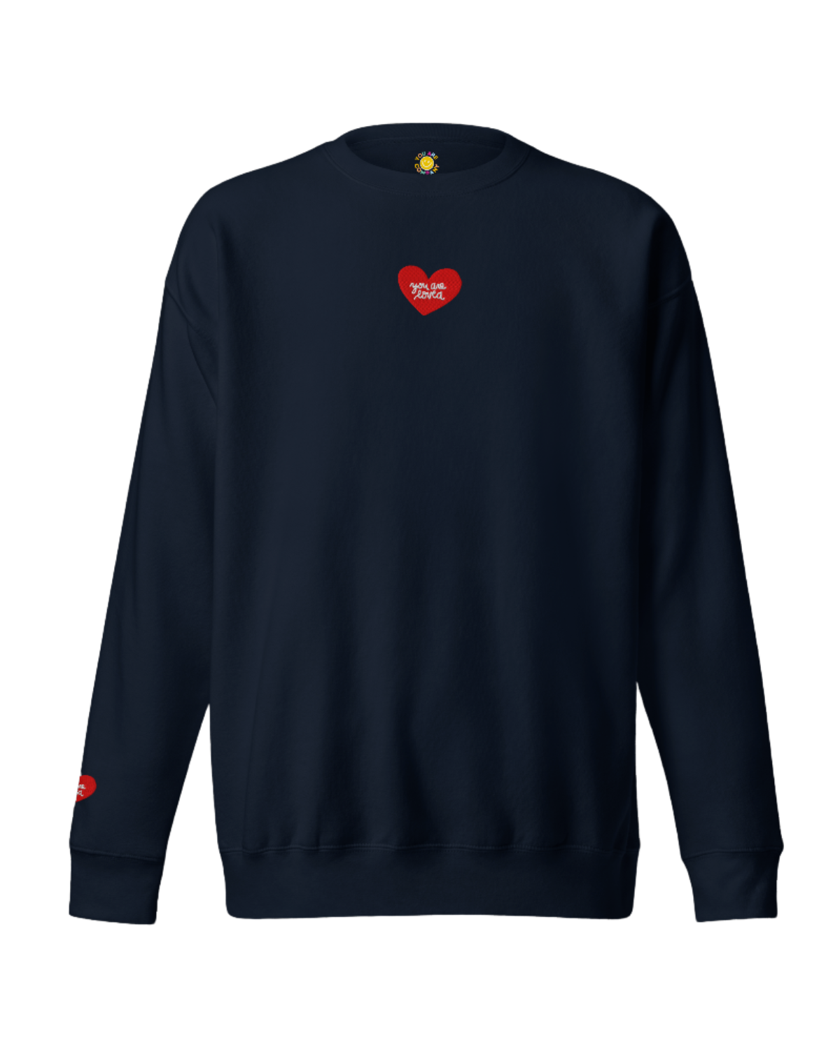 YOU ARE LOVED Embroidered Navy Heart Crewneck