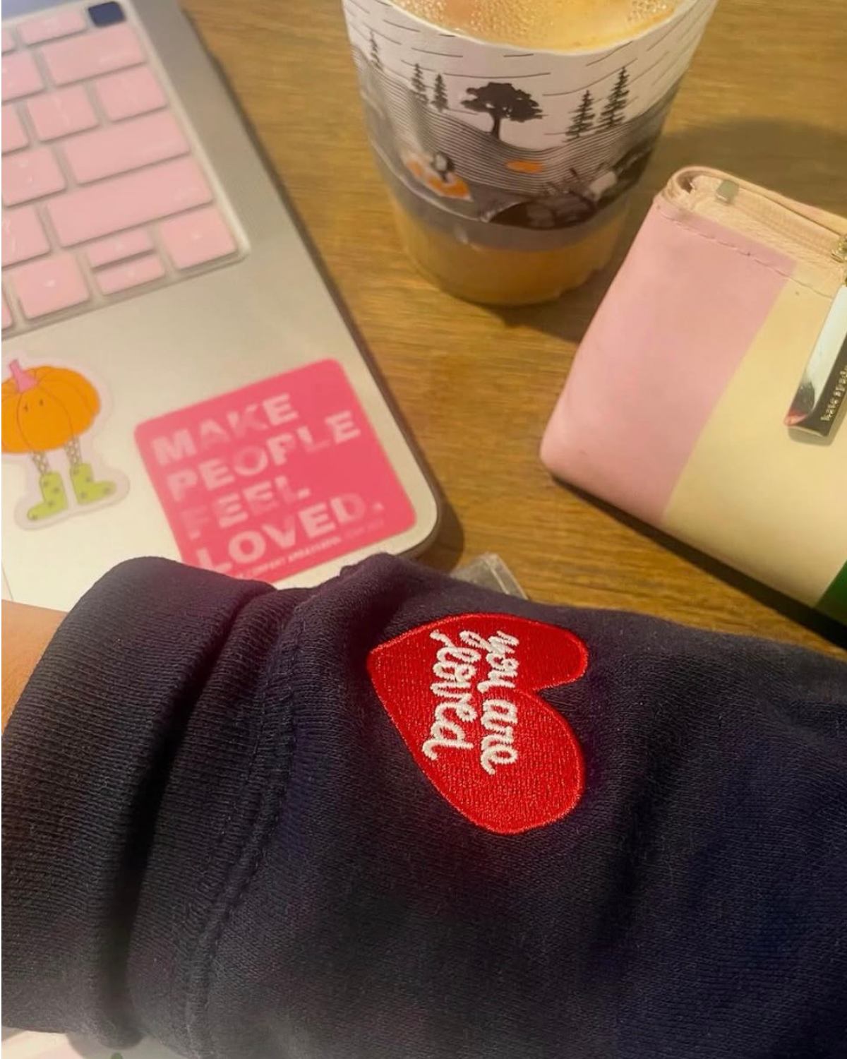 YOU ARE LOVED Embroidered Navy Heart Hoodie
