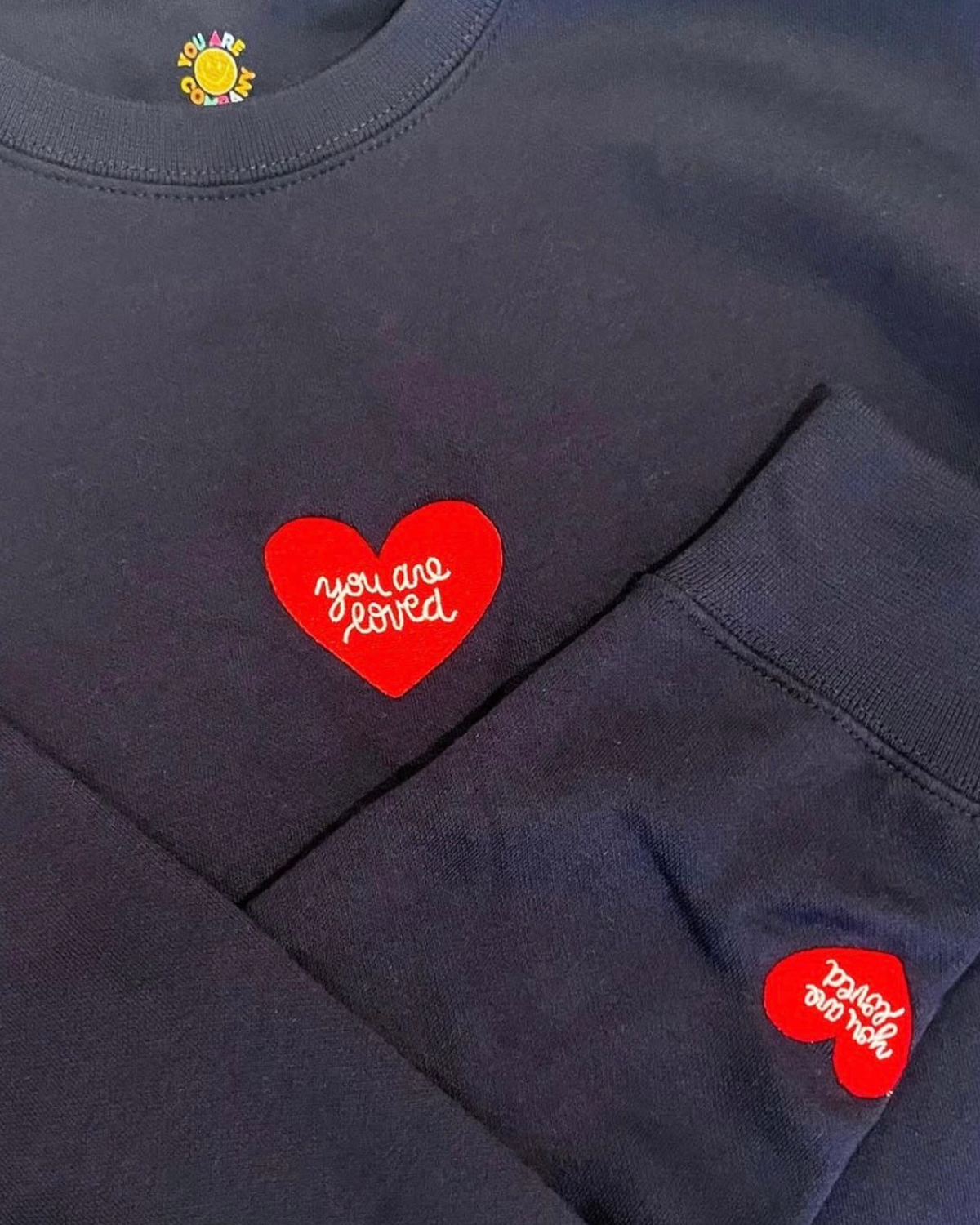 YOU ARE LOVED Embroidered Navy Heart Crewneck